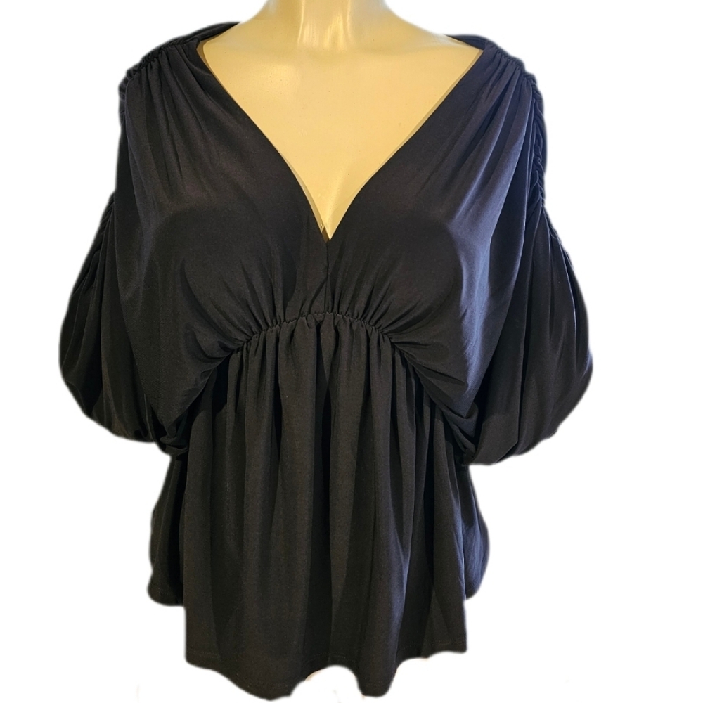 Express Black V-Neck Ruched Blouse S